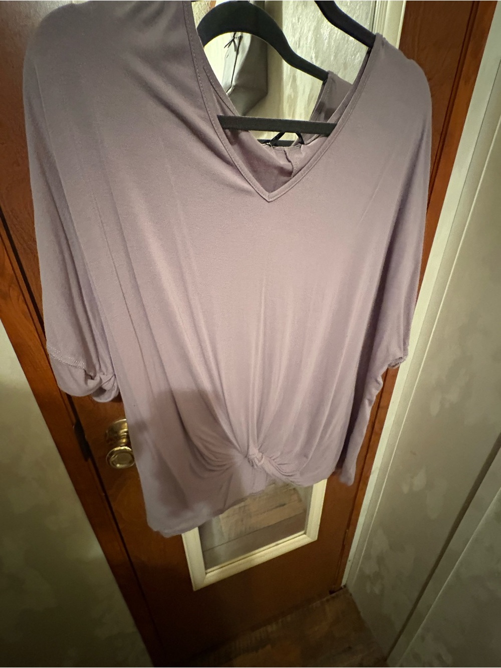 V-Neck Twist Front Women's Top in Light Lavender